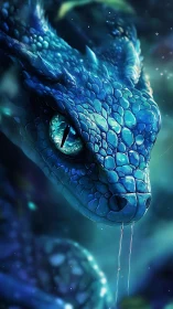 Gentle blue dragon in shimmering moonlit forest glow.