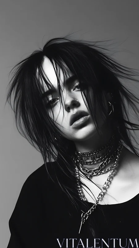 Monochrome portrait renders grunge aesthetic with sharp contrast