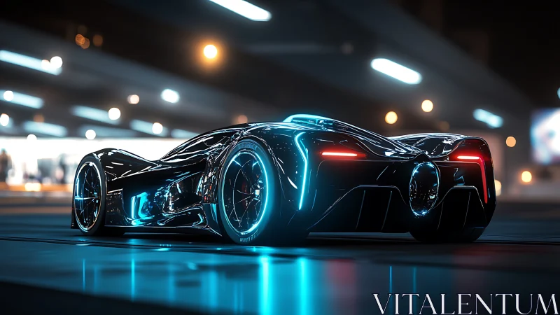 Neon midnight hypercar prowling a slick cyber highway.