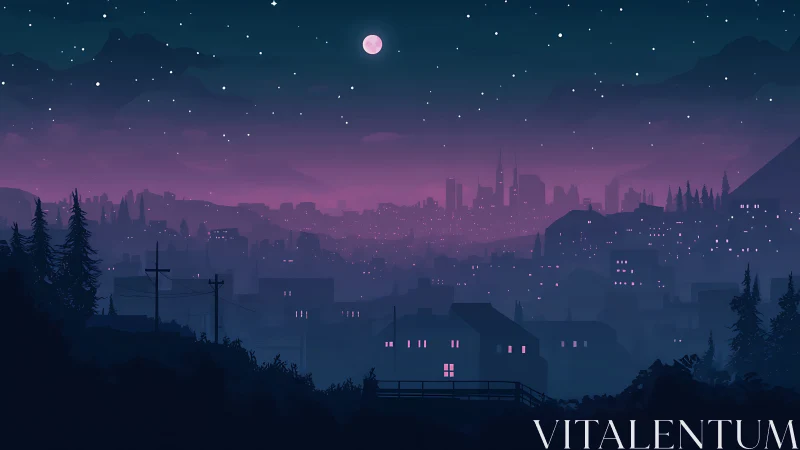 Moonlit neon haze drifting over a dreaming valley cityscape.