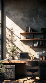 Morning geometry turns this rustic desk into a sunlit studio