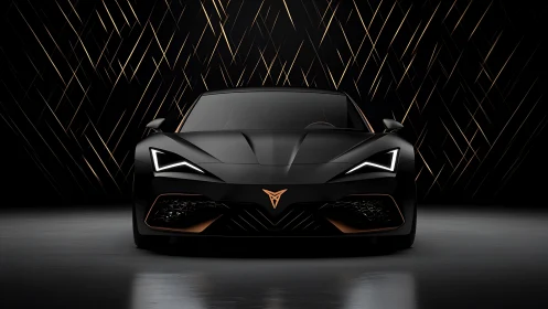 Midnight-black electric supercar framed by golden streaks.