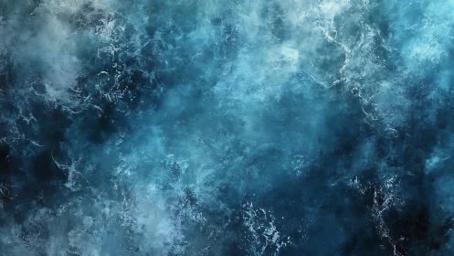 Storm-tossed azure nebula of ocean mist and swirling light.