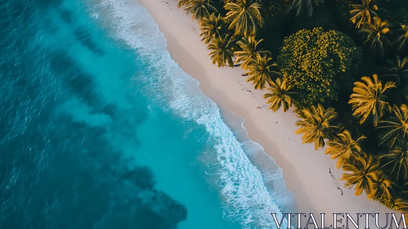 Aerial Tropical Coastline: Turquoise Ocean Meeting Pristine White Sand.