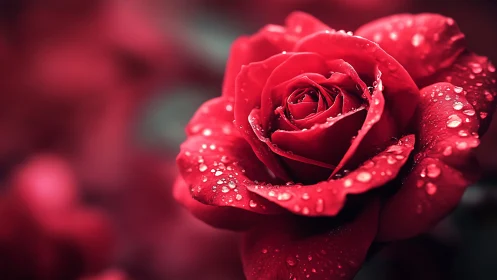 Red Rose with Water Droplets. Macro Photography