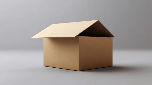 Cardboard gable-structure box under soft studio lighting.