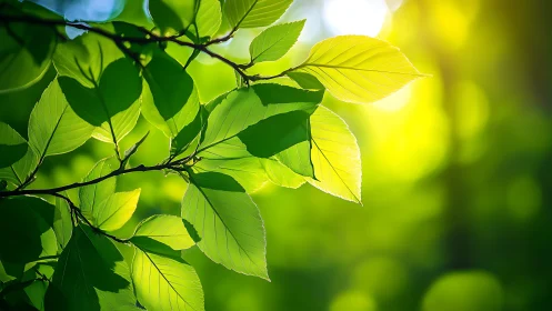 Sunlit Green Leaves Close-Up in Vibrant Nature Photography Style.