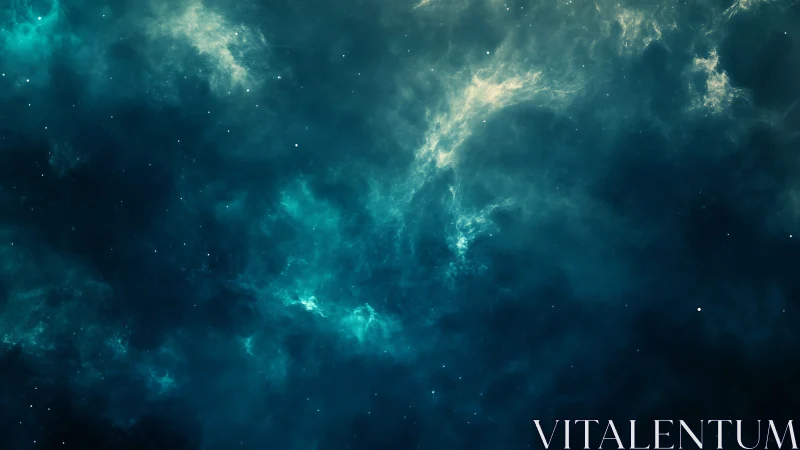 Turquoise interstellar nebula rendered with deep tonal gradients