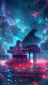 Starlit pianist lets color and music bloom across the night