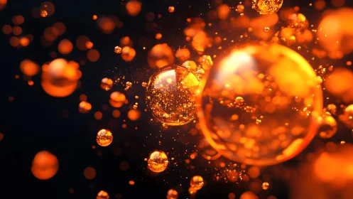 Glowing Orange Bubbles in Abstract Digital Art on Dark Background.