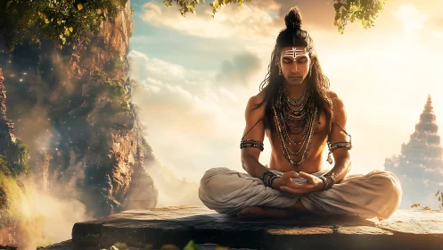 Meditative ascetic in detailed digital painting with atmospheric depth