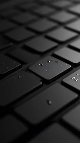 Close-up view of black keyboard keys with water droplets.