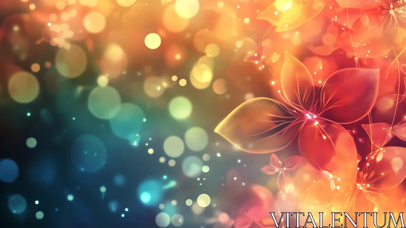 Luminous Botanical Abstraction: Warm Gradient Bokeh with Ethereal Floral Elements.