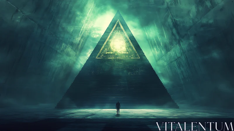 Mystic emerald pyramid invites a lone seeker into its light