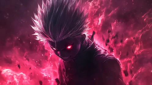 Intense anime warrior with glowing red energy aura