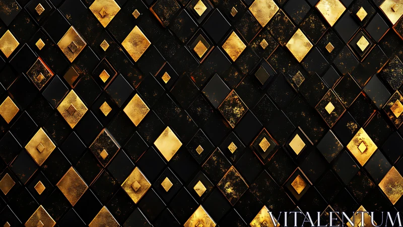 Gilded geometric tiles shimmer across a dark lattice.
