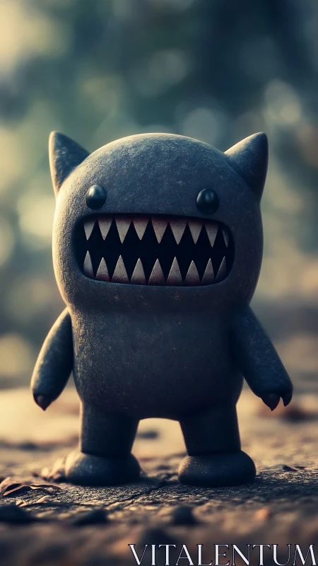 Macro render of chibi monster figurine with serrated dentition.