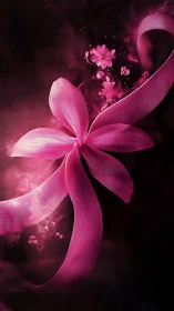 Digital Floral Abstraction with Luminescent Pink Petals and Ethereal Ribbon Elements