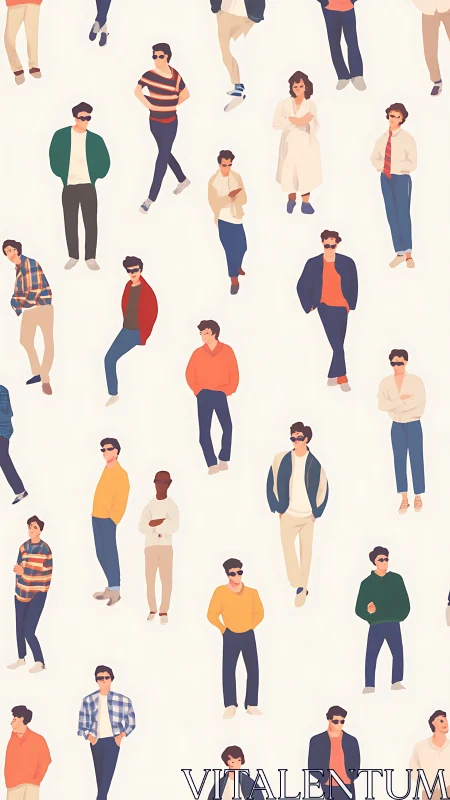 Stylized casual figures arranged in repeating seamless pattern