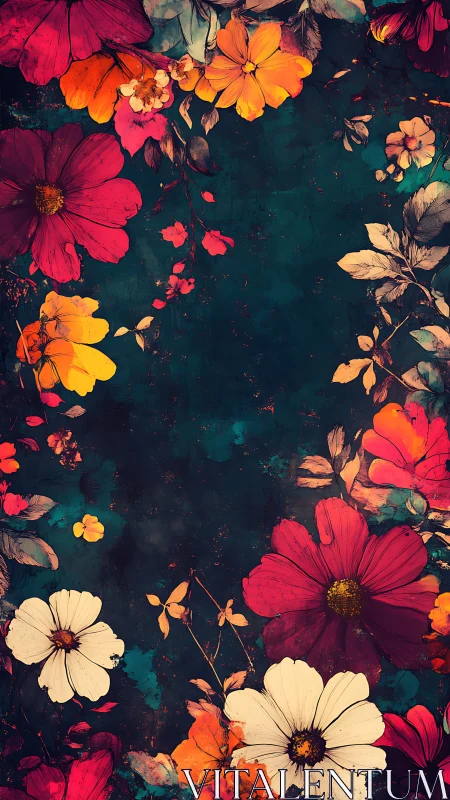 Vibrant Floral Composition with Layered Botanical Elements.