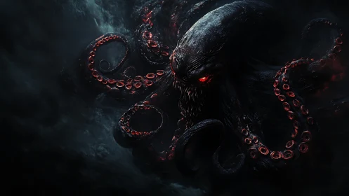 Tentacled sea creature occupies dark, low-key composition