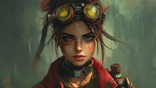 Cyber-noir mechanic portrait renders gritty post-apoc resolve