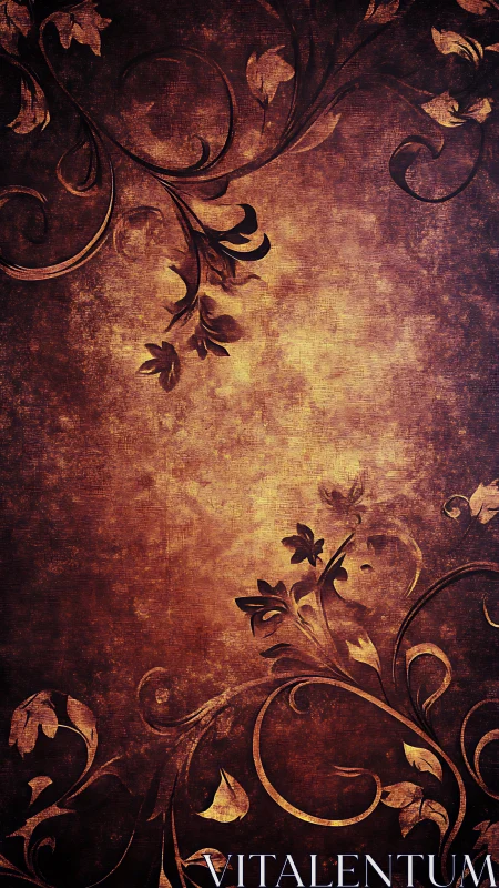 Floral scrollwork silhouettes overlay textured brown gradient