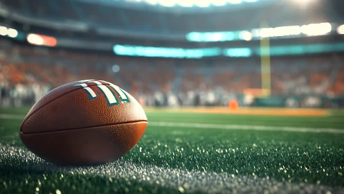 Lone football waits on sunlit turf for the stadium’s roar