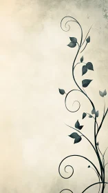 Curvilinear vine motif ascends along textured neutral ground