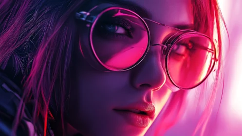 Neon tinted glasses frame a confident cyber glow