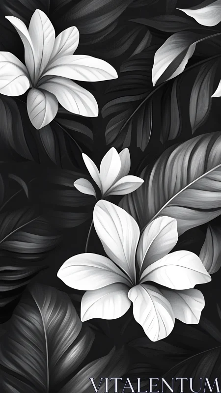Monochromatic Floral Composition with White Petals Against Shadowed Foliage.
