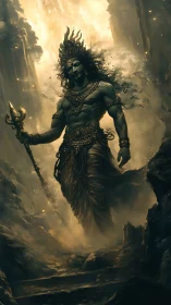 Majestic warrior spirit walking through glowing canyon.