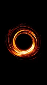 Fiery circular light trail forms ring on solid black background