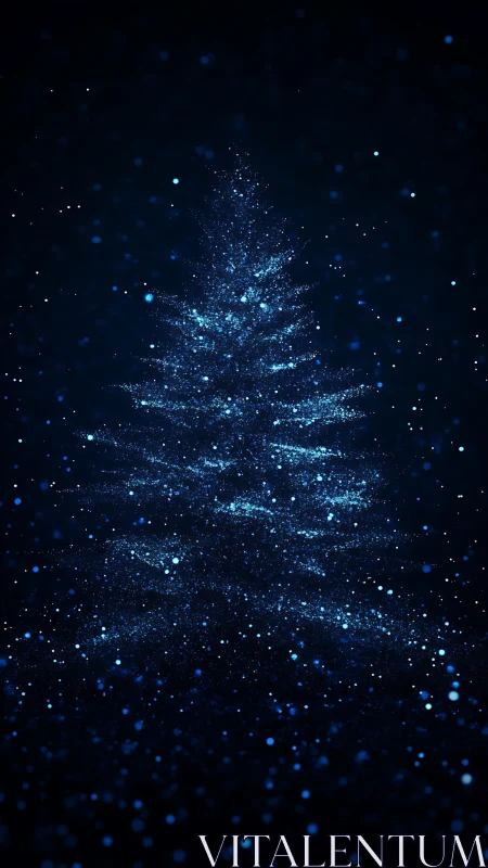 Luminous particle Christmas tree on deep midnight background.