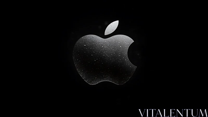 Metallic apple-shaped emblem with water droplets on black field