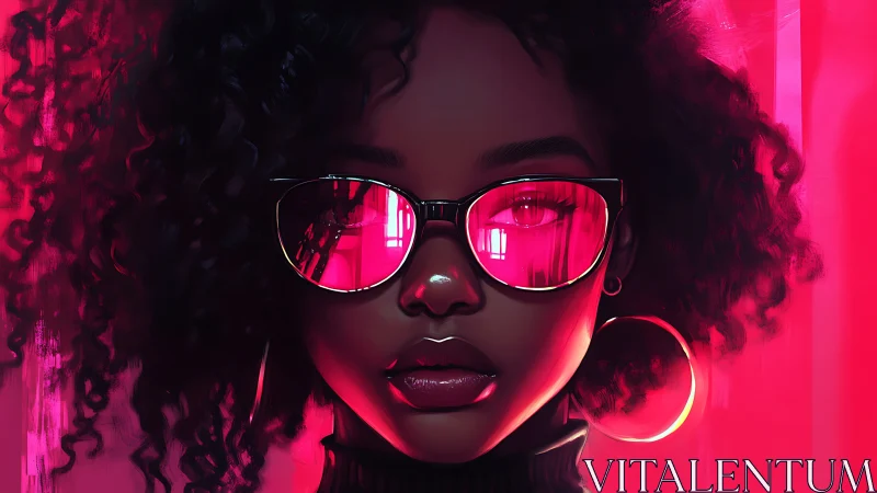 Neon daydreamer in hot pink reflections and midnight curls.