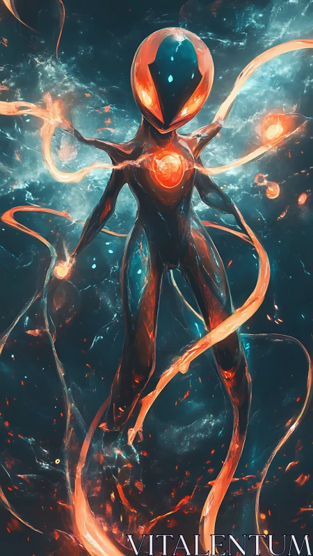 Cosmic energy avatar with bioluminescent plasma tendrils