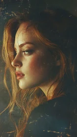 Pensive redhead in moody profile under painterly light.