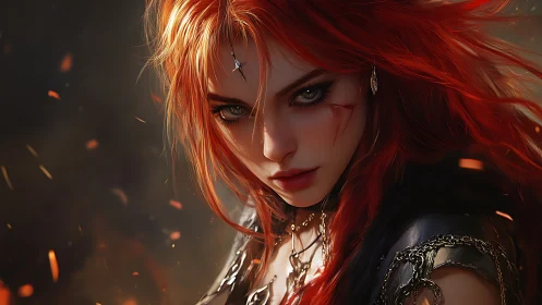 Incandescent warrior portrait with cinematic volumetric embers.