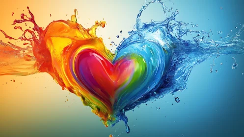 Rainbow Heart with Fire and Water Splash.