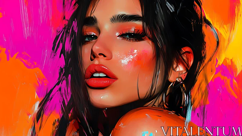 High-saturation digital portrait with glossy skin and painterly strokes