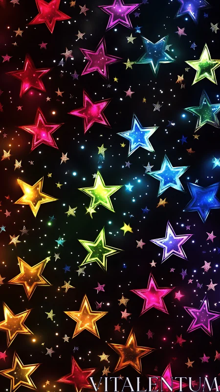 Chromatic five-point starfield on black with luminous bokeh