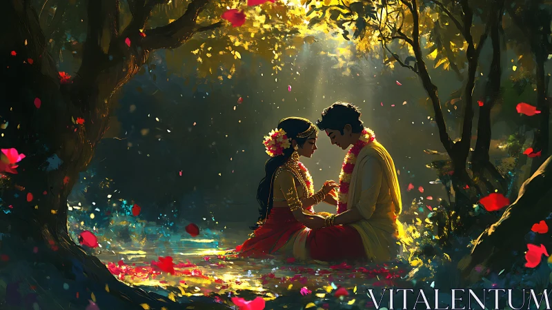 Bride and Groom in Floral Forest Wedding Moment.