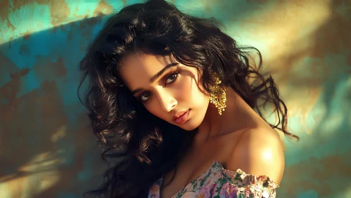 Sunlit portrait captures romantic gaze and golden warmth.