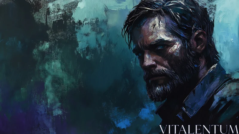 Bearded man with intense gaze rendered in textured brushwork