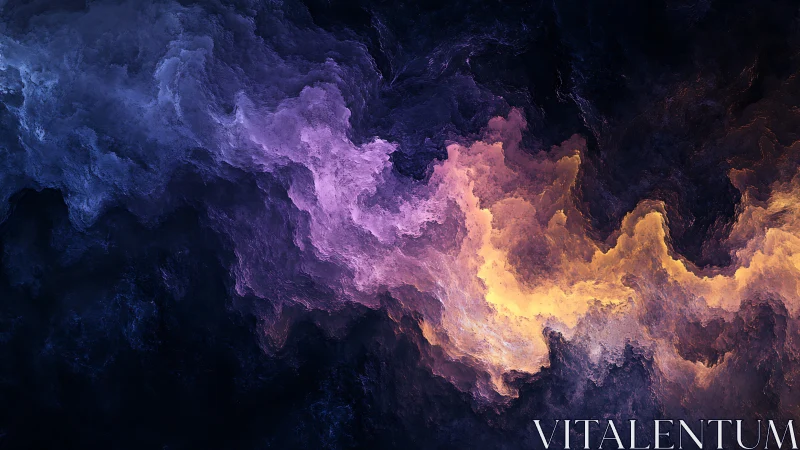 Fractal cloud formation shows blue, purple and yellow light