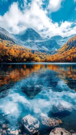 Autumn fire meets glacial peaks above a spellbound mirror lake.
