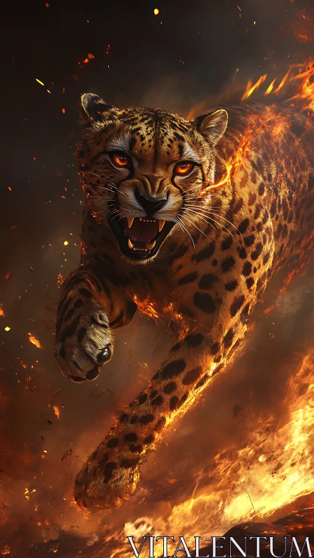 Leaping infernal leopard rendered in high-impact digital realism