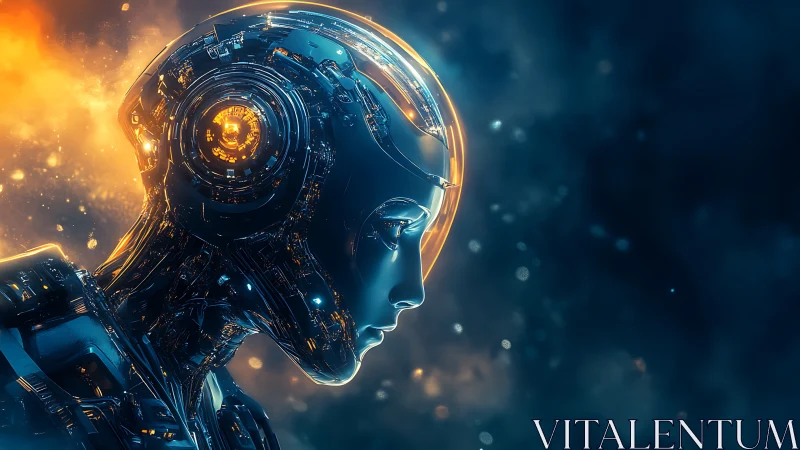 Humanoid robot profile displays illuminated cybernetic head design