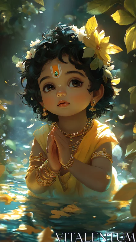 Gentle child in golden light offers a serene, heartfelt prayer